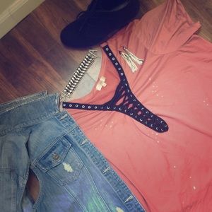 Lace Up V-neck T-shirt